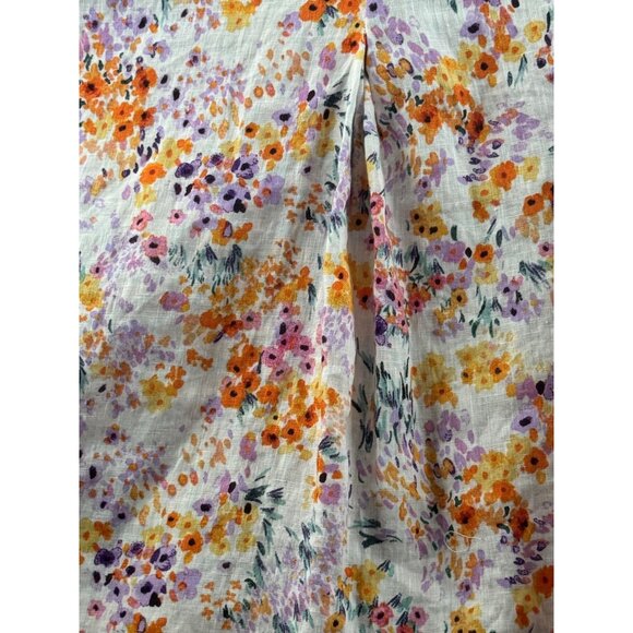 H&M  Floral Linen Cropped Button-Up Shirt With 3/4 Sleeves Size XL - Picture 7 of 8